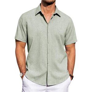 Men's Linen Shirts Casual Short Sleeve‎ Button Down Shirt Beach Summer T-shirts